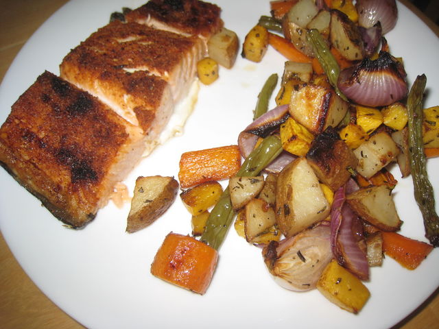 Not the greatest photo but I can assure you the veggies and broiled salmon where yummy!
